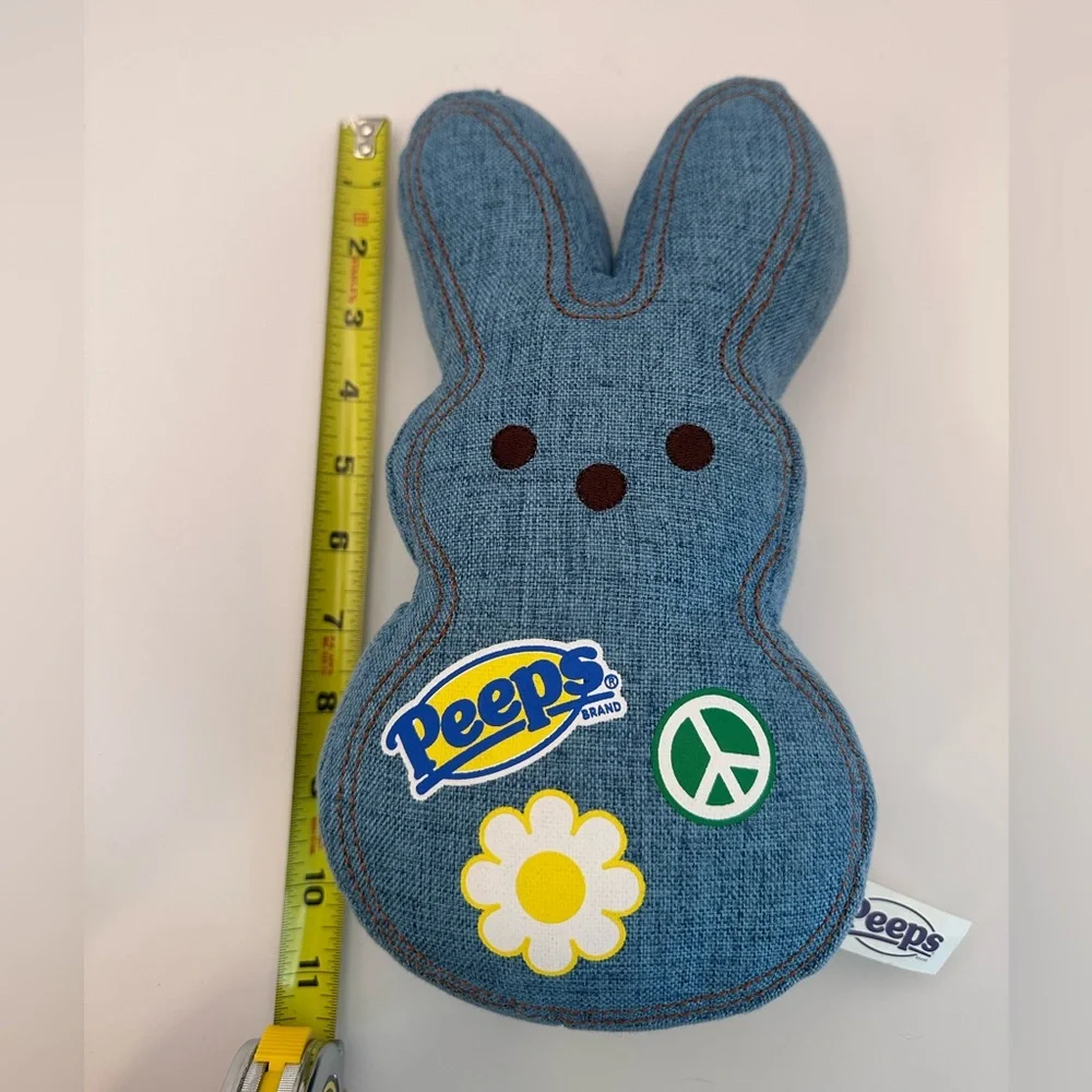 Peeps Bunny Plush Stuffed Animal | Blue Denim | Peace Sign flower